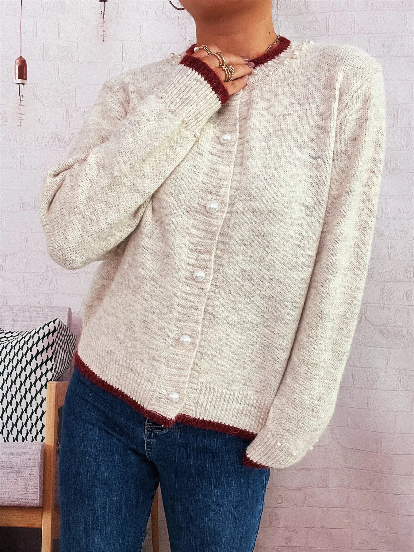 Pearl Embellished Button-Front Cardigan 5e04b7695f224c9daef7c38e979ca7d1-Max-Origin