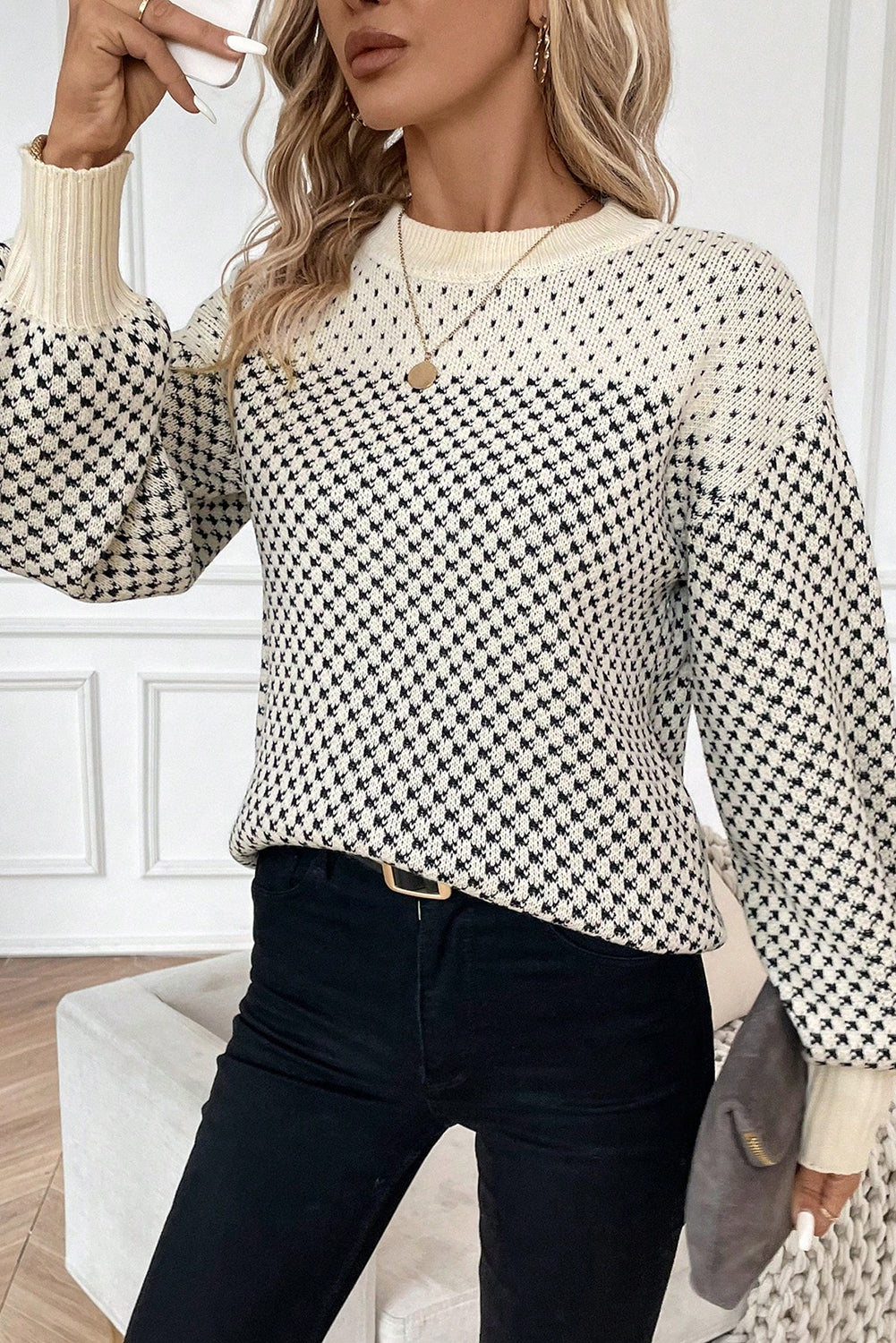 Red Colorblock Bishop Sleeve Knit Sweater 5e06470cbe386d5e