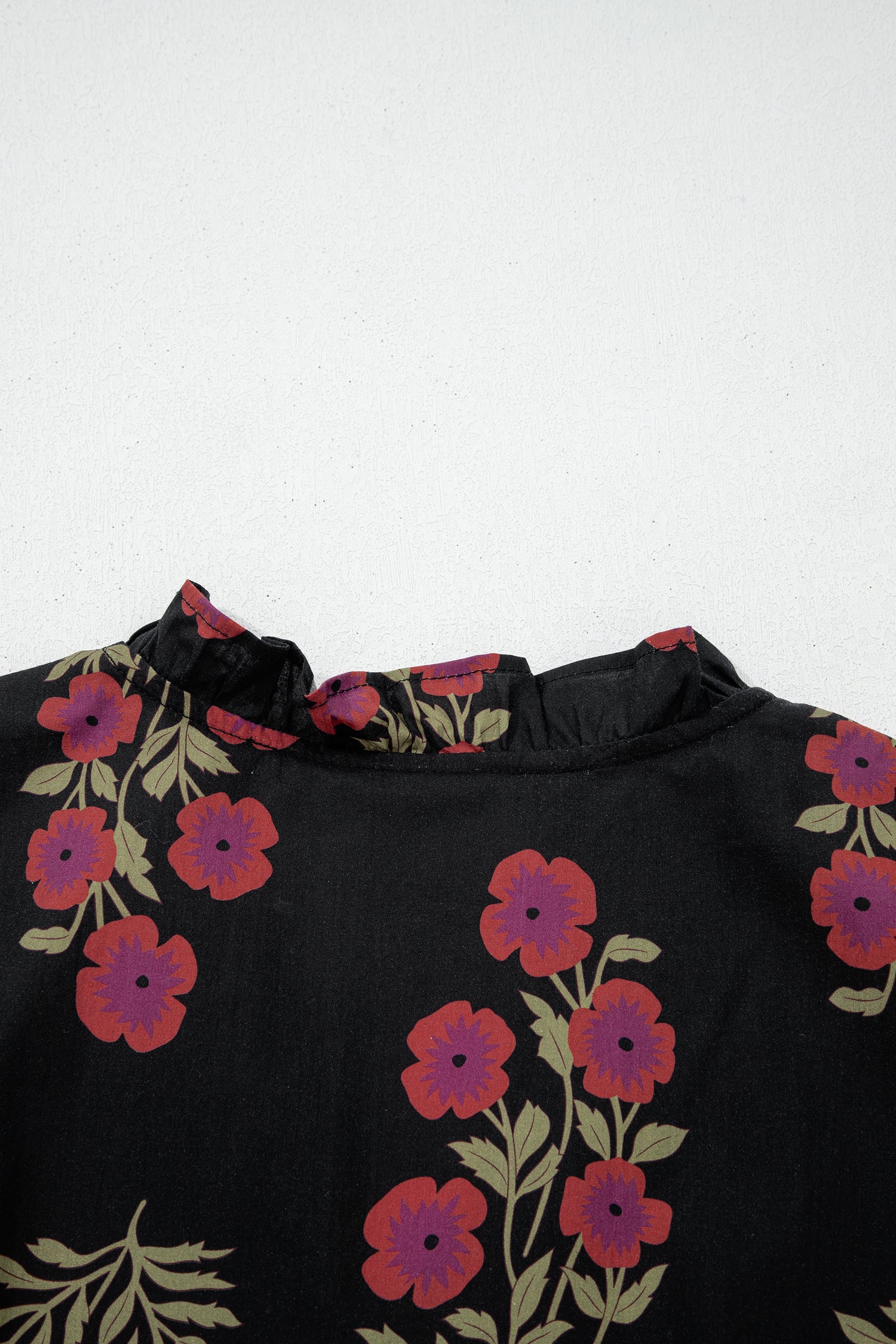 Black Floral Short Bubble Sleeve Tiered Maxi Dress 5e2047e467900fa2