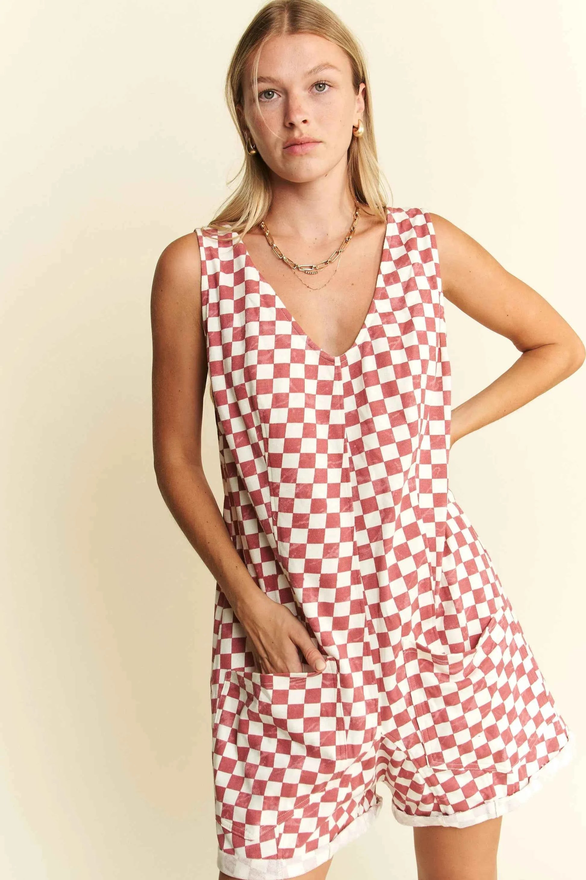 Jade By Jane Plus Size Back Tie Sleeveless Plaid Romper with Pockets 5e2ad27b0e9a4b8d9c906c4f52446613-Max-Origin