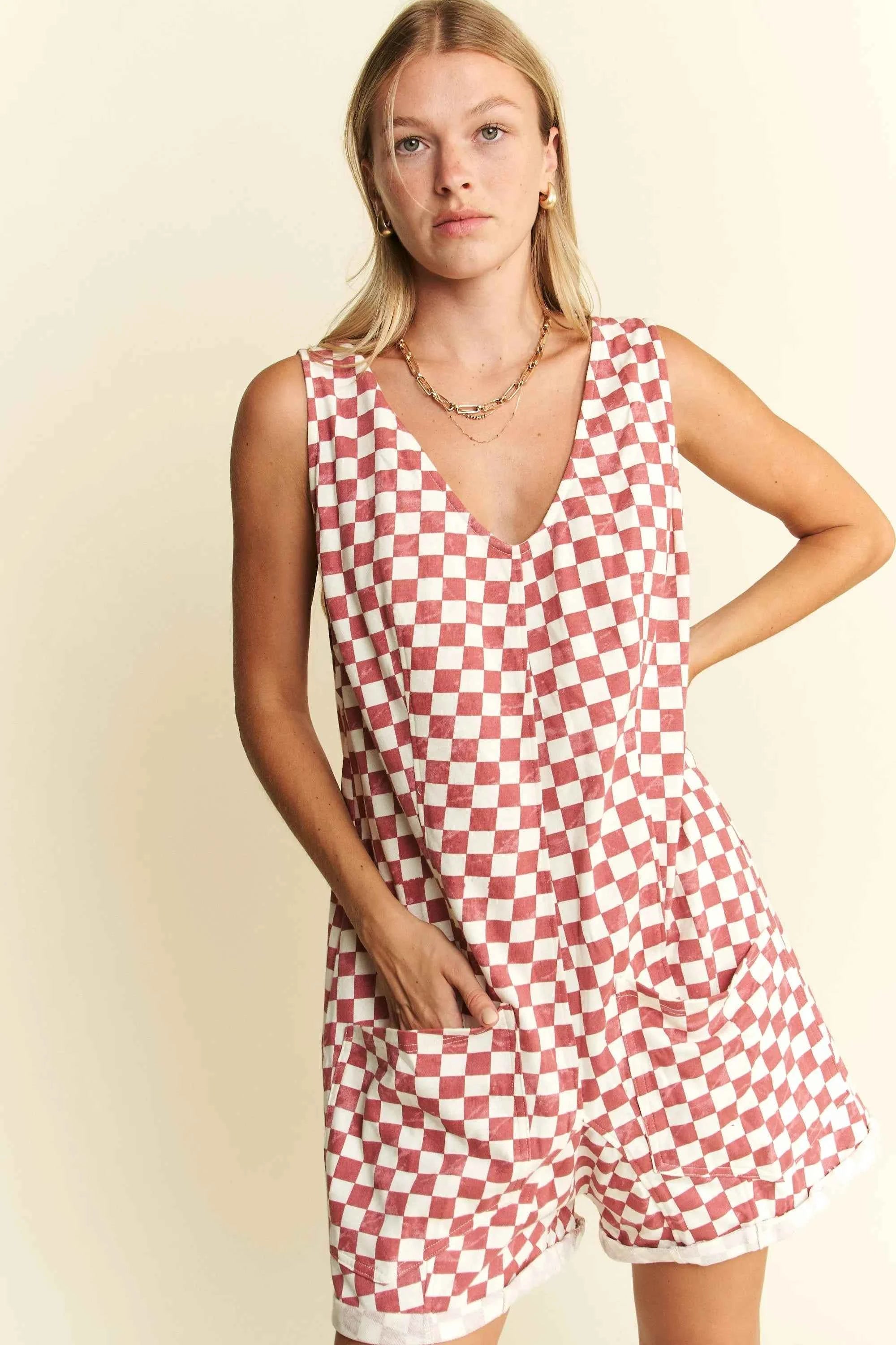 Jade By Jane Plus Size Back Tie Sleeveless Plaid Romper with Pockets 5e2ad27b0e9a4b8d9c906c4f52446613-Max-Origin