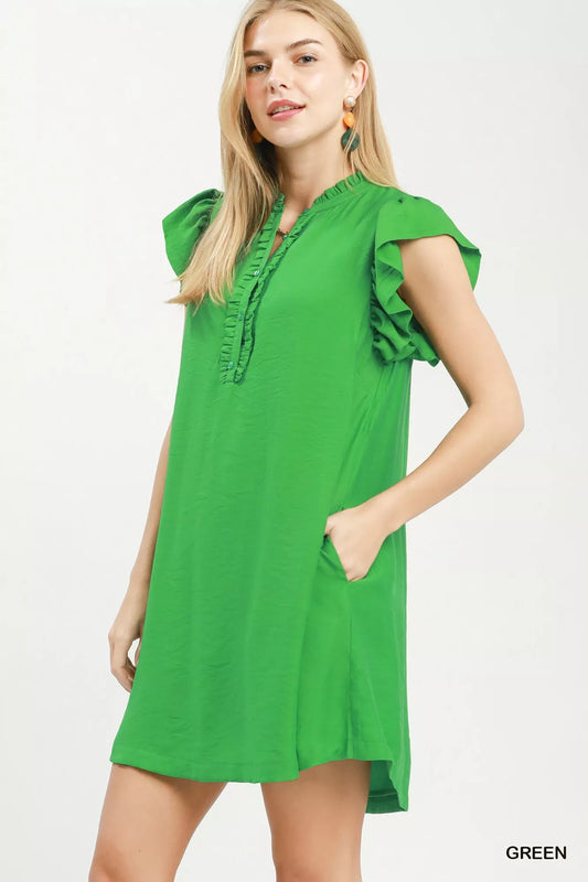 Ruffle Sleeve Henley Shift Dress 5e2d4d52-696a-4b86-989d-214080022a5e-Max-Origin