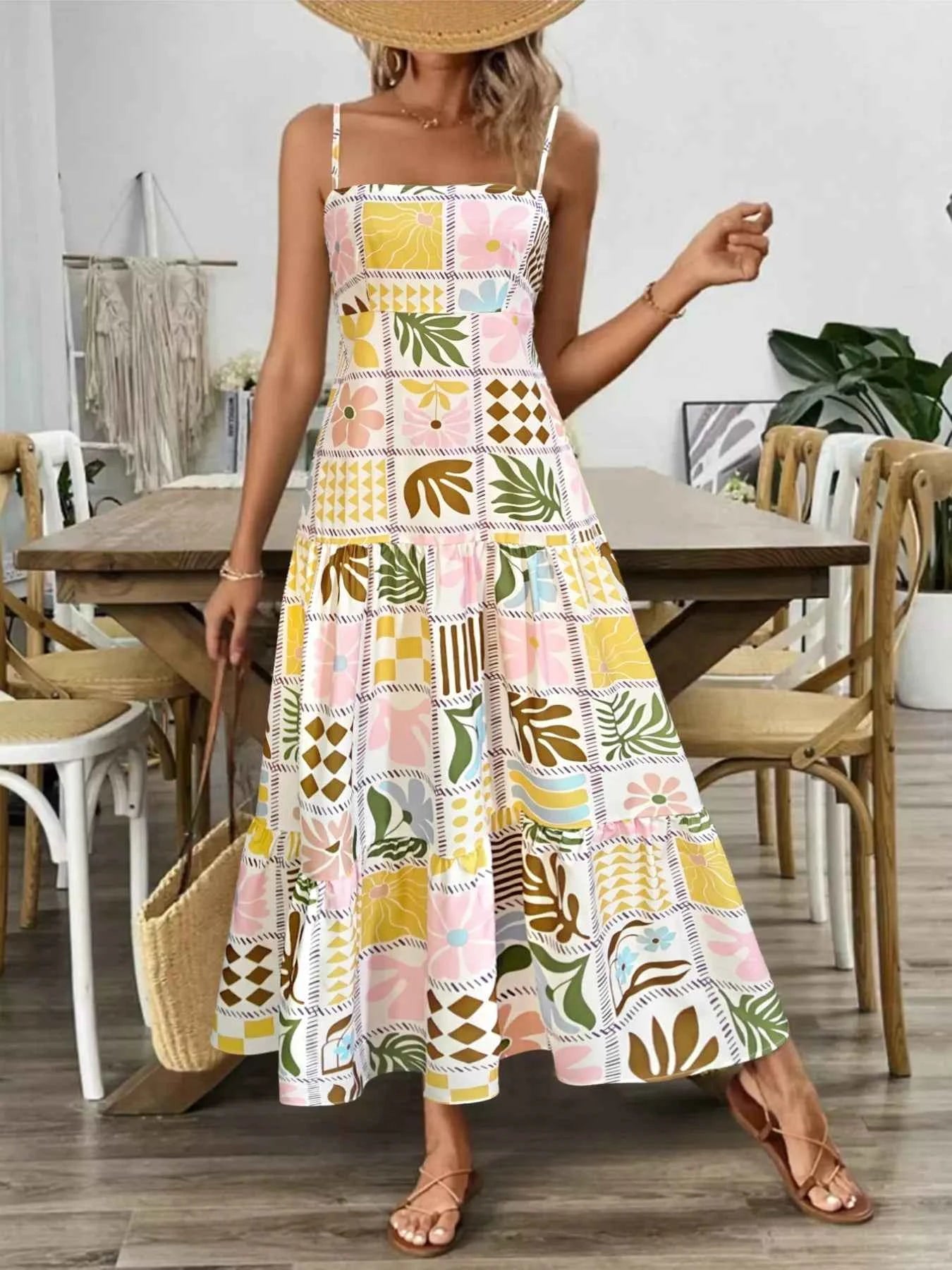 Printed Cutout Back Cami Dress Pastel Yellow 5e3274b0-58a1-4a77-a921-57b8d217d7d7-Max-Origin