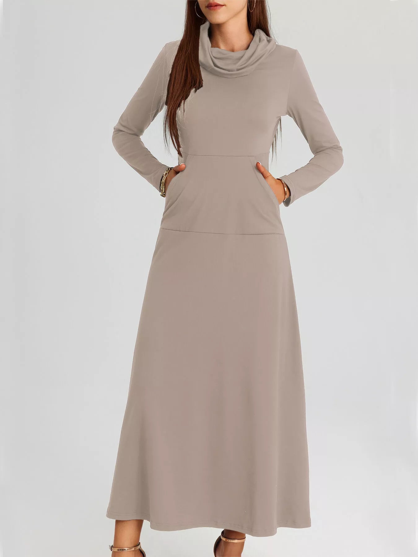 Cowl Neck Long Sleeve Midi Dress Dust Storm 5e37be62580c4d9fa31e3d9dfff45ced-Max-Origin