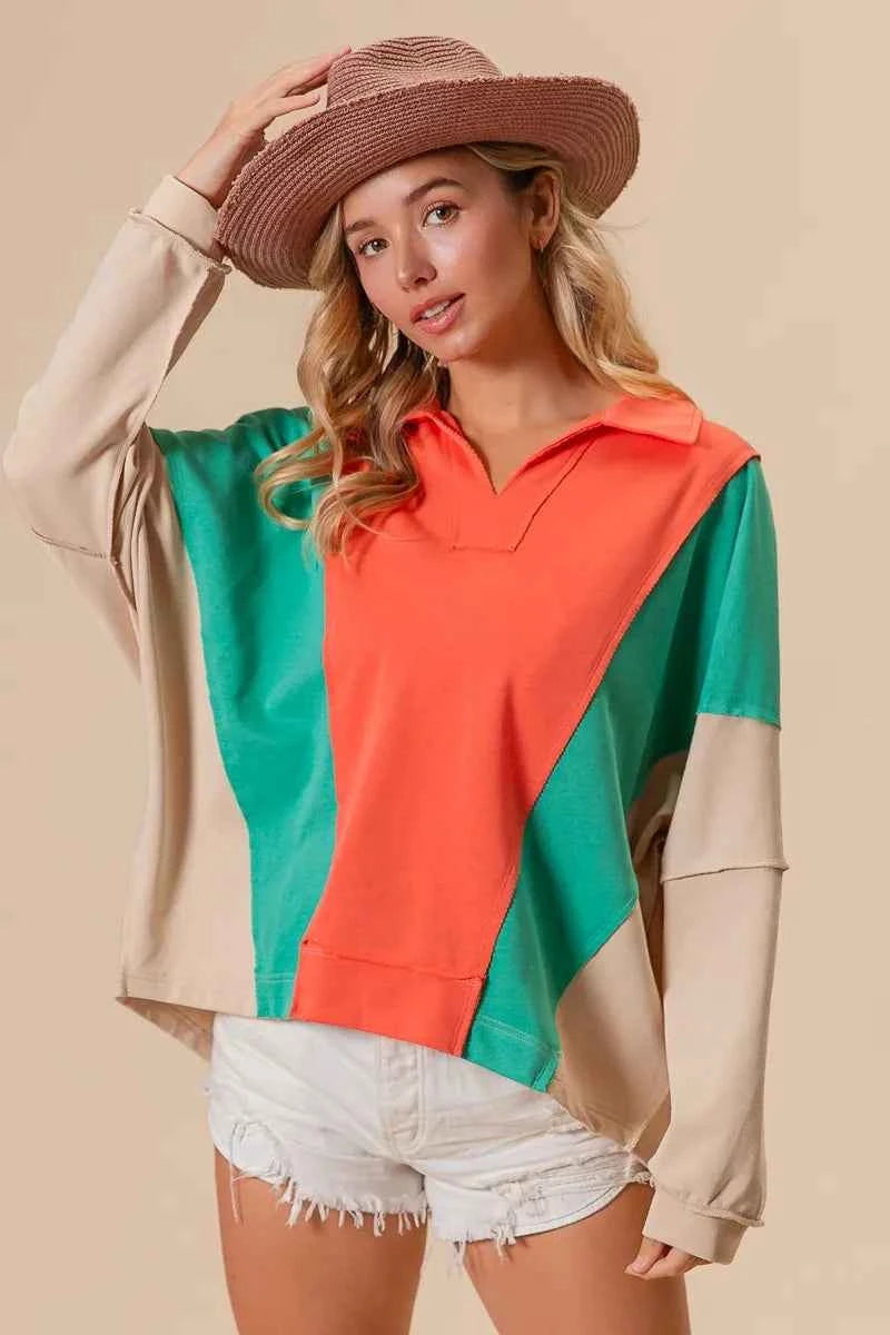 BiBi Colorblock Exposed Seam French Terry Sweatshirt 5e384bccf76946a9a4e52107c8be0773-Max-Origin