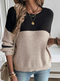 Color Block Knit Striped Sleeve Detail Casual Sweater Khaki 5e3954bd-445c-4090-bb92-6a04a3da96ae-Max-Origin