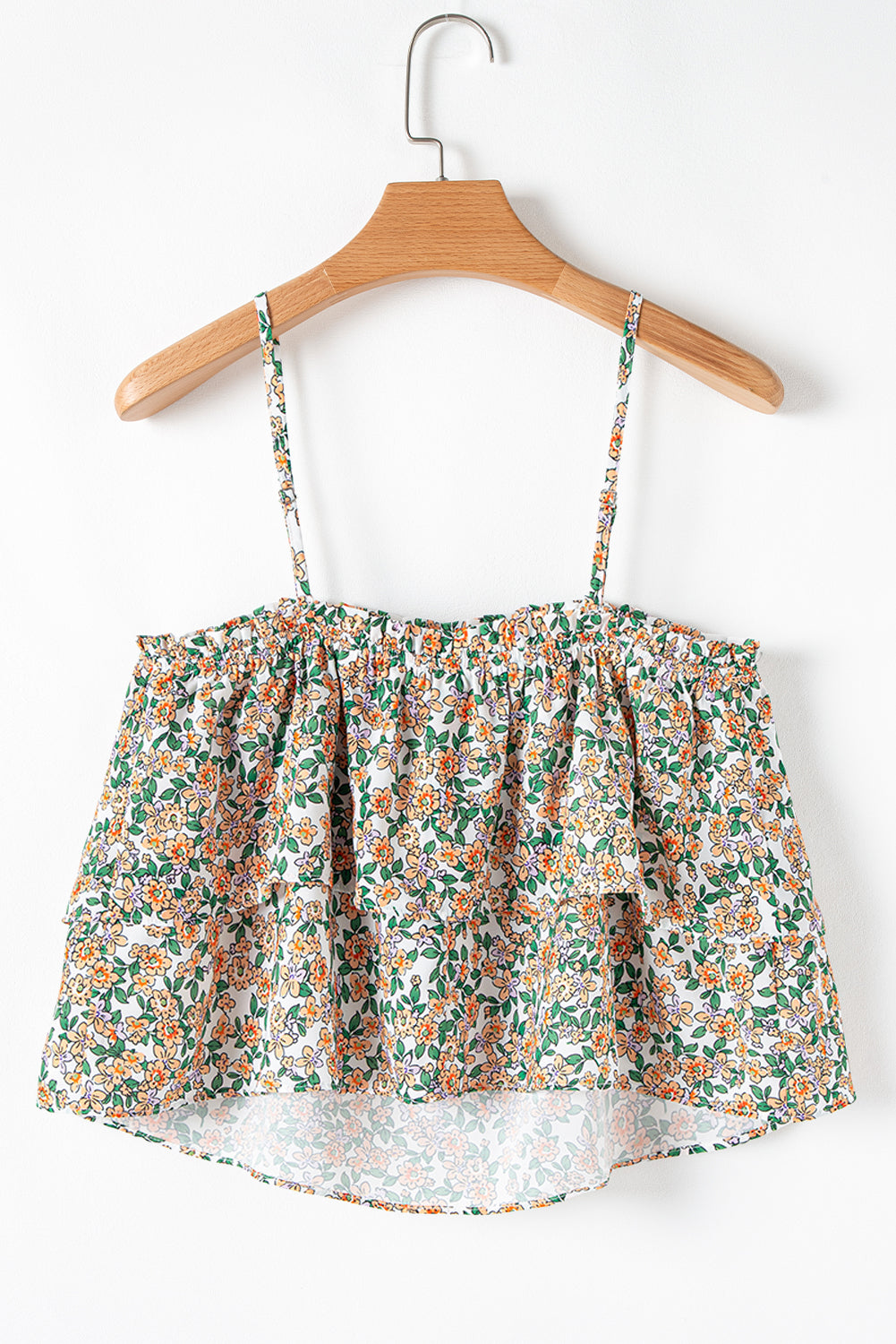White Boho Floral Spaghetti Strap Ruffle Summer Cami Top 5e3a6c47683ee6e1