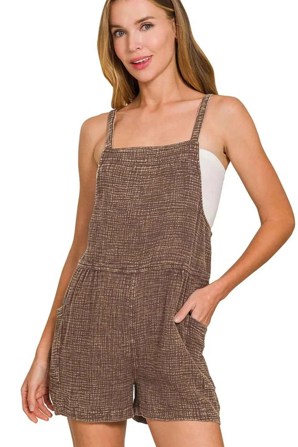 Washed Double Gauze Tie Back Rompers BROWN 5e3d60ab-0571-4c61-80fd-3b089bef905c-Max-Origin