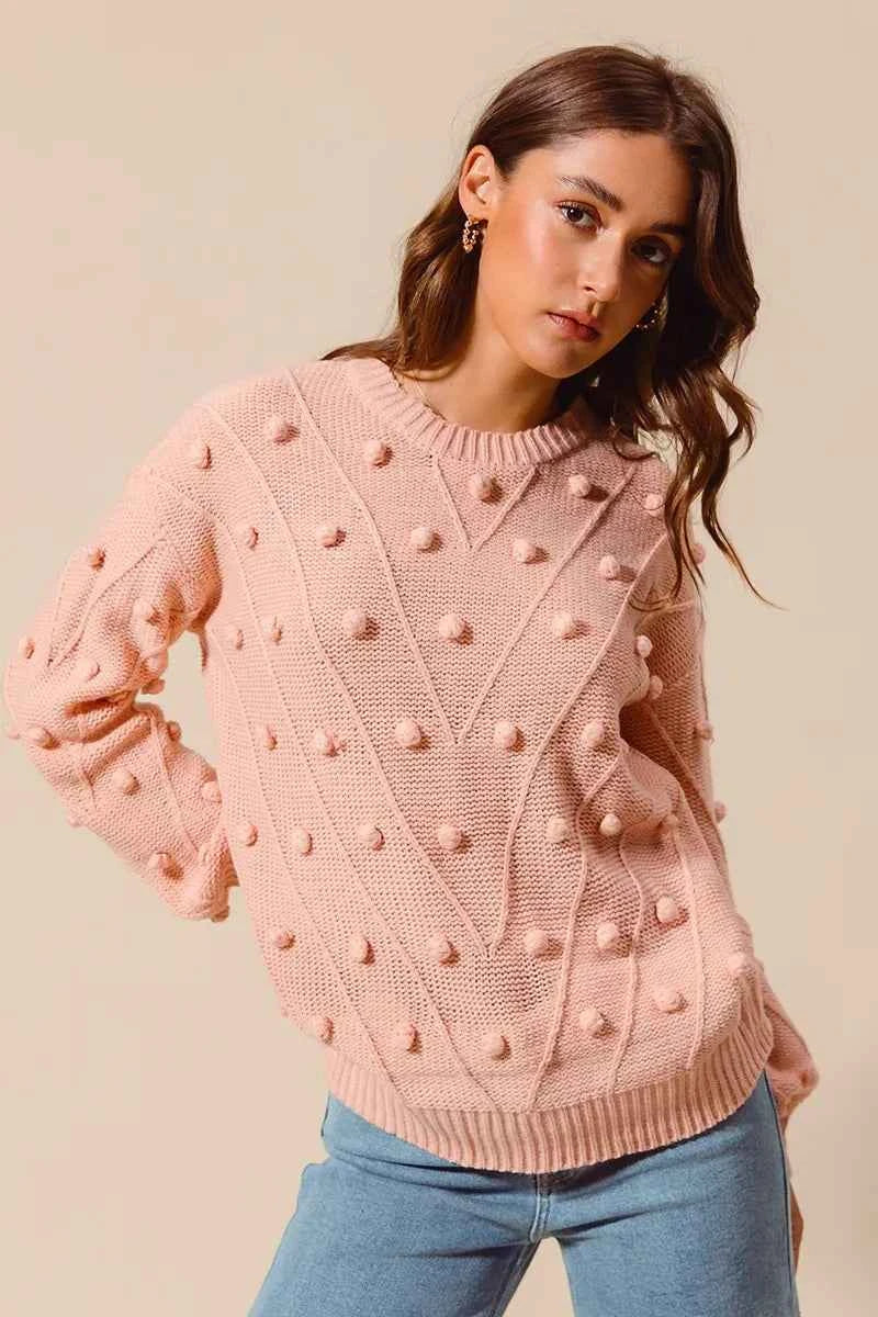 Pom Pom Textured Knit Sweater Top 5e3d67f6001f48d8971f88bff6d64351-Max-Origin
