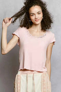 POL Round Neck Short Sleeve Crop T-Shirt with Lace Trim CANDY PINK 5e4dbd5c-4a5c-4296-8be2-823bb9bfe5fa-Max-Origin