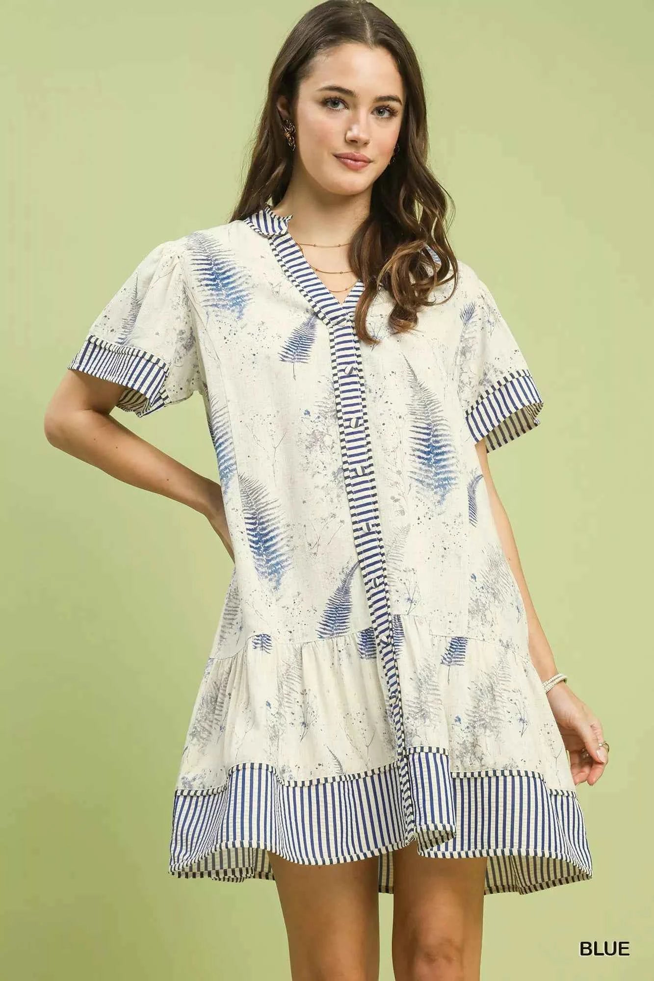 Umgee Linen Printed Button-Front Tiered Mini Dress BLUE 5e4f63e5-950d-4f04-a4d3-90eed8918f0d-Max-Origin
