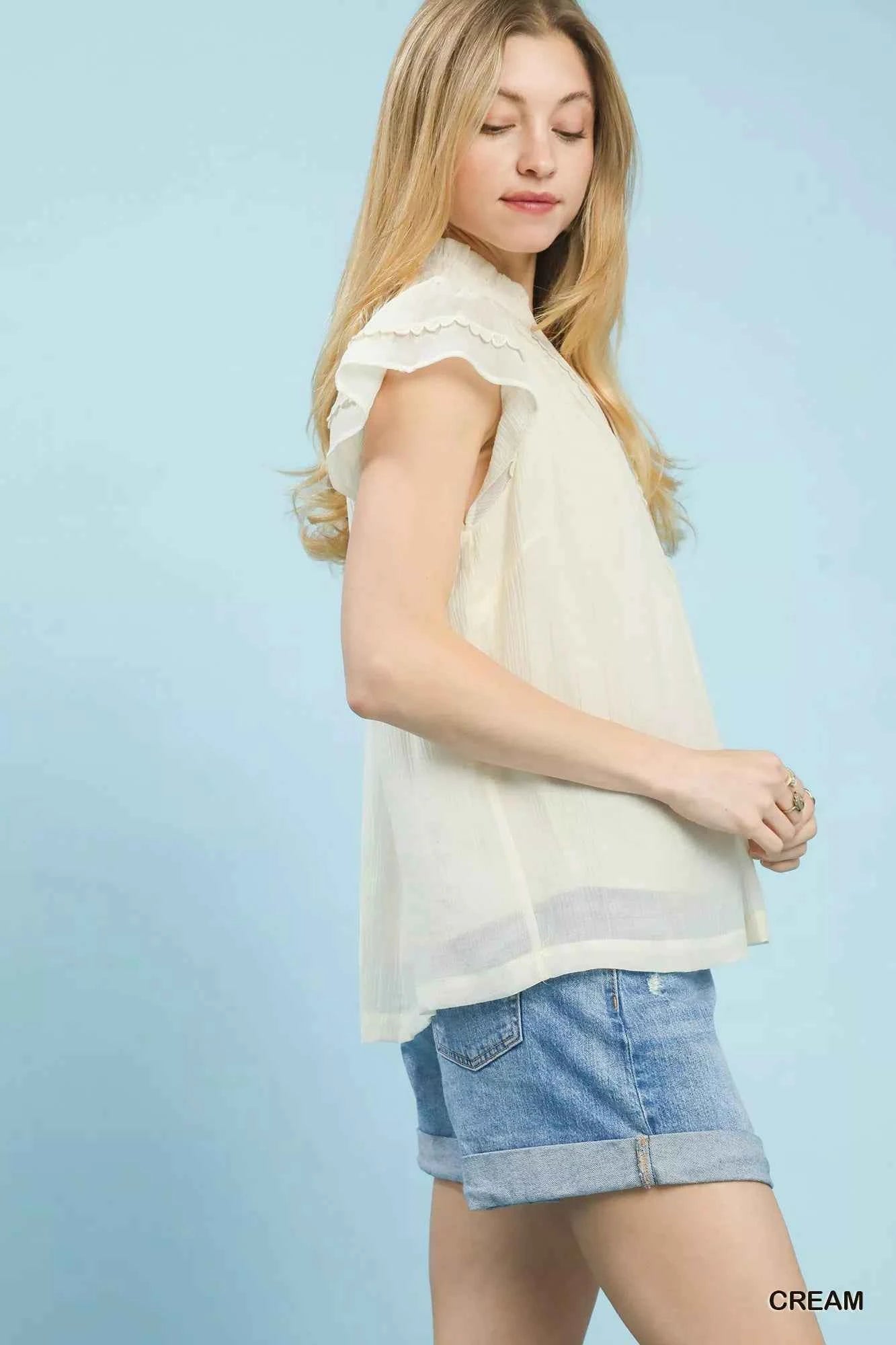 Umgee Scalloped Trim Flutter Sleeve Top 5e53c0a9-9fc6-4c39-aa4d-edbe11f73272-Max-Origin