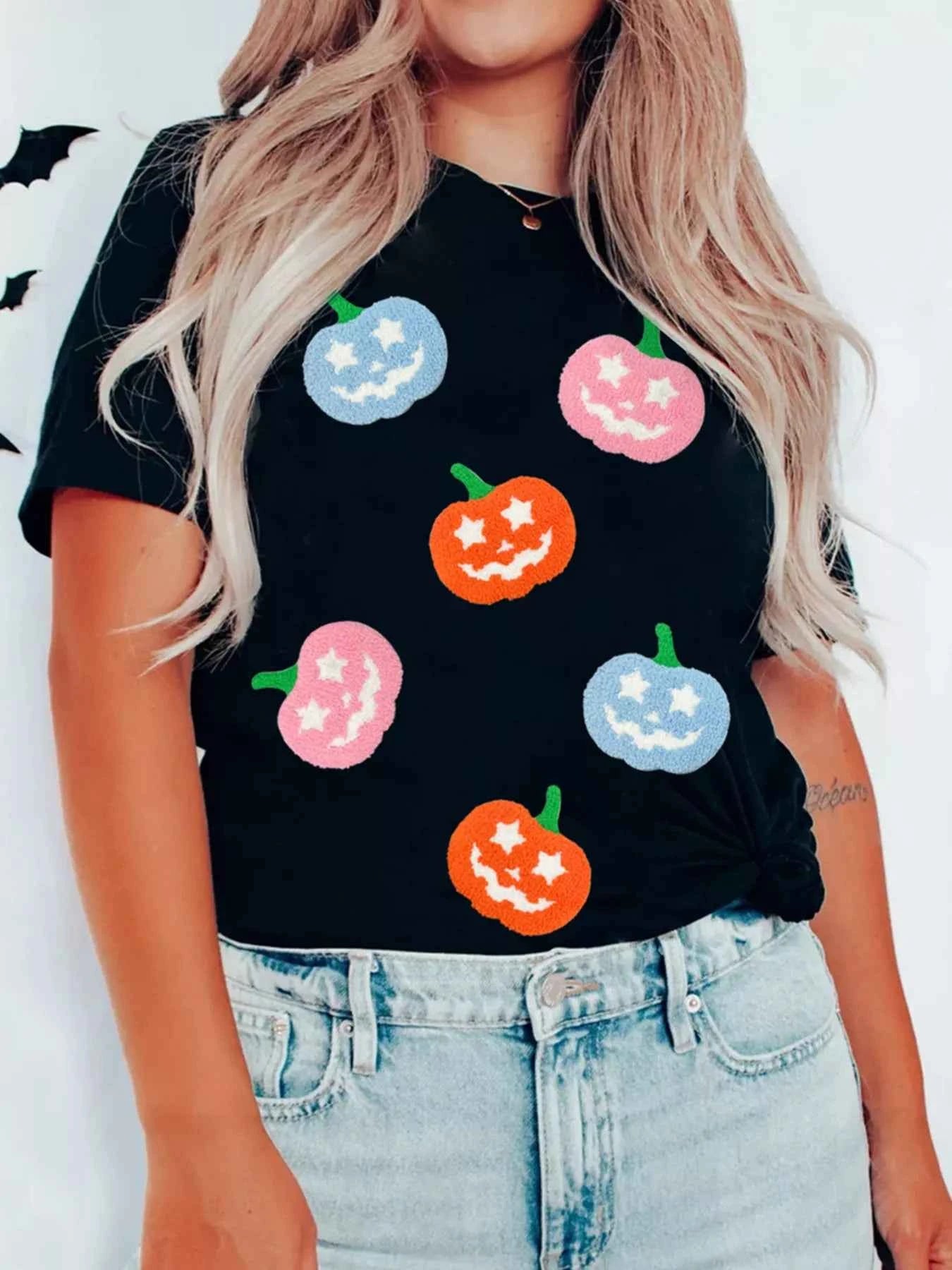 Chenille Pumpkin Patched Playful Halloween T Shirt 5e6ffdf597164a9da634886f006e0644-Max-Origin