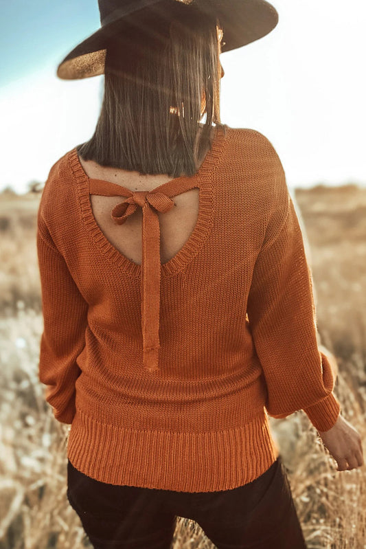 Gold Flame Solid Color Ribbed Trim Drop Shoulder Sweater 5e74dfd2ee8fc850