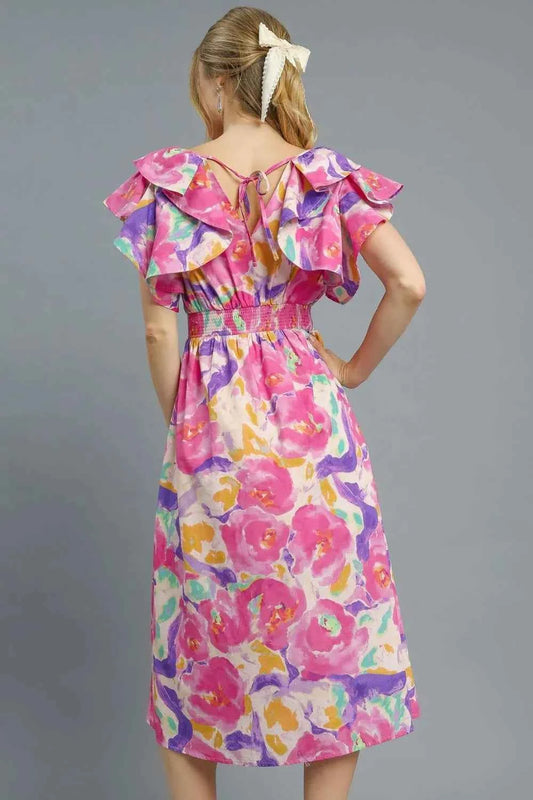 Floral Ruffled Cap Sleeve Midi Dress 5e759b0c-69c4-4d4a-868a-abea94e92845-Max-Origin