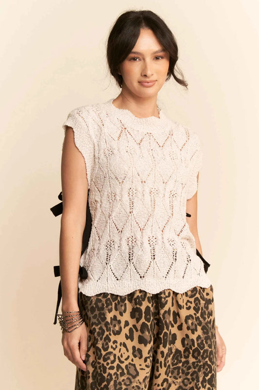 Davi & Dani Ribbon Bow Ties Scalloped Trim Knit Semi Crop Top 5e76b1a403414a3f8c8f89cec3e850cf-Max-Origin
