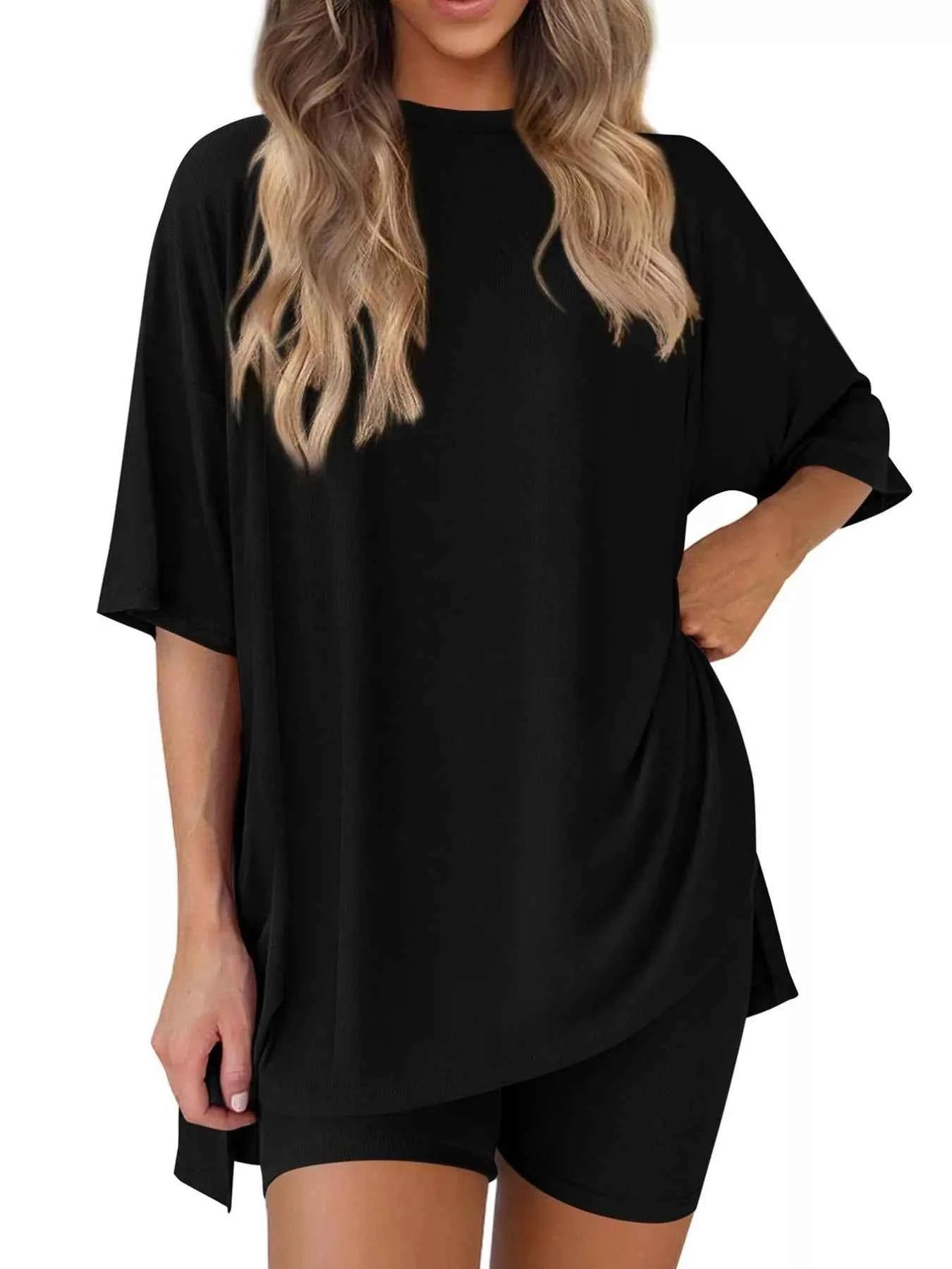 Full Size Half Sleeve T-Shirt and Shorts Set Plus Size Black 5e8a2b48-2acf-4da0-a32e-887e9c3750e2-Max-Origin