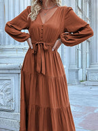 Ruffled Hem V-Neck Balloon Sleeve Dress 5e90e699-c6a6-4d49-b821-78982c85a489-Max-Origin