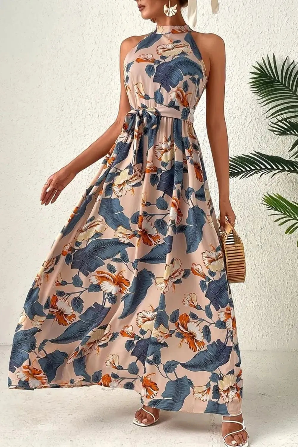 Tied Floral Sleeveless Dress 5e91ce87-c68c-476a-b92b-2b4621e96780-Max