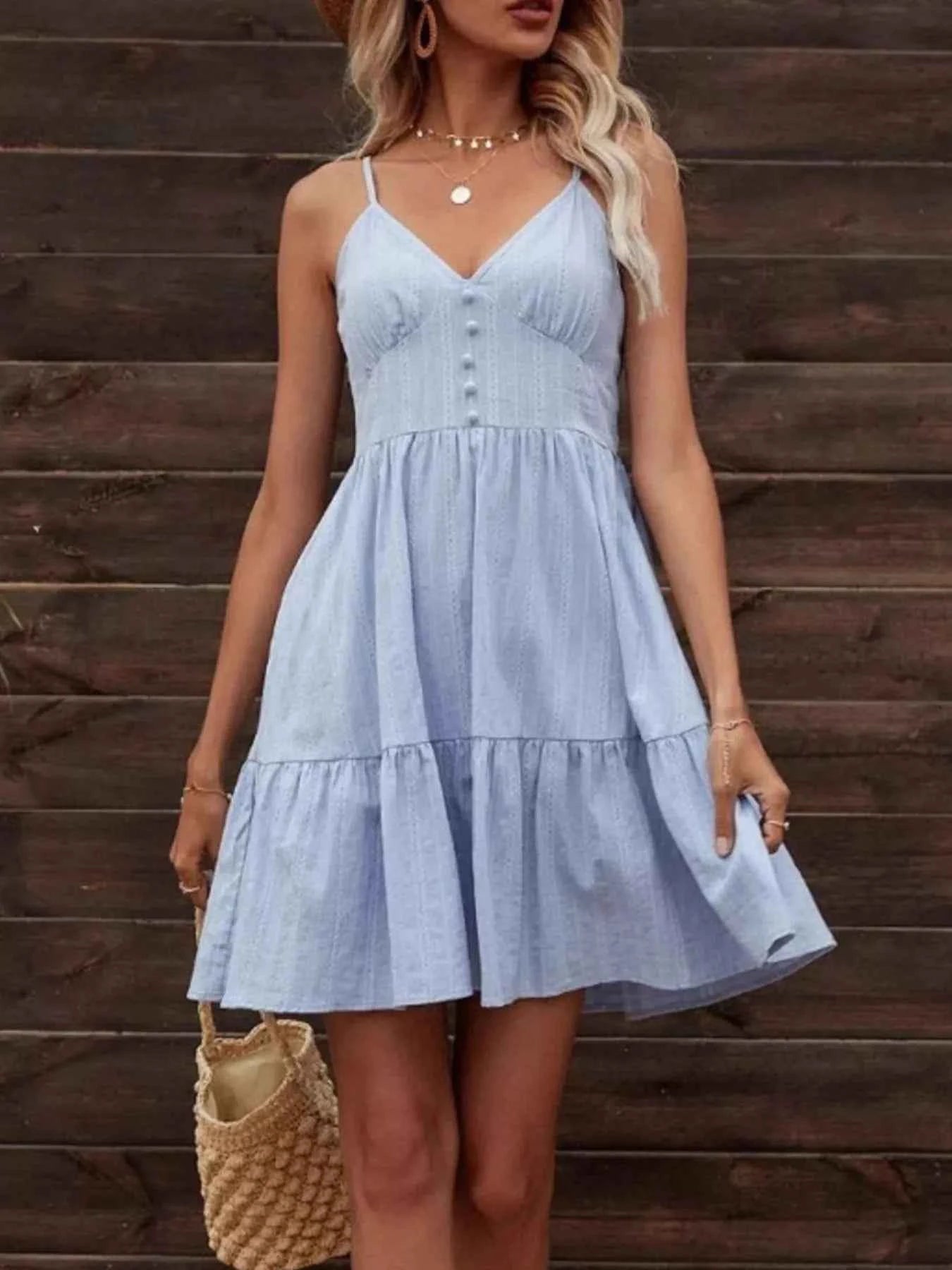 Smocked V-Neck Tiered Dress 5ea0ab5a-a16f-4183-af9e-88005a5a42ec-Max-Origin