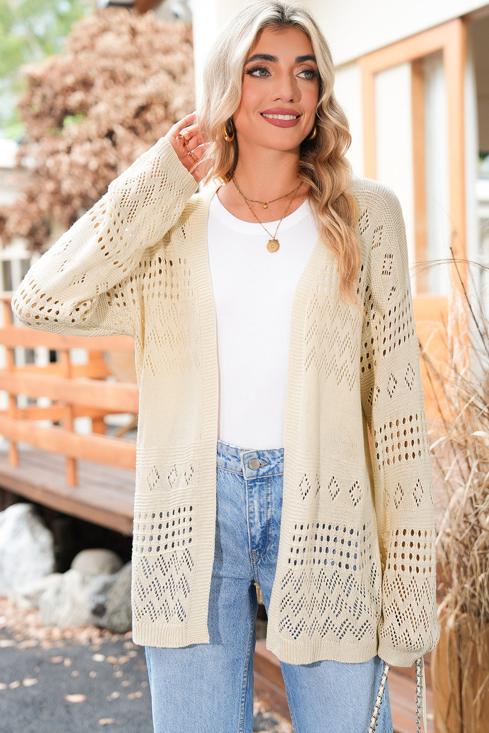 Smoke Gray Solid Color Hollow Knit Cardigan 5ea2408b4534c04a