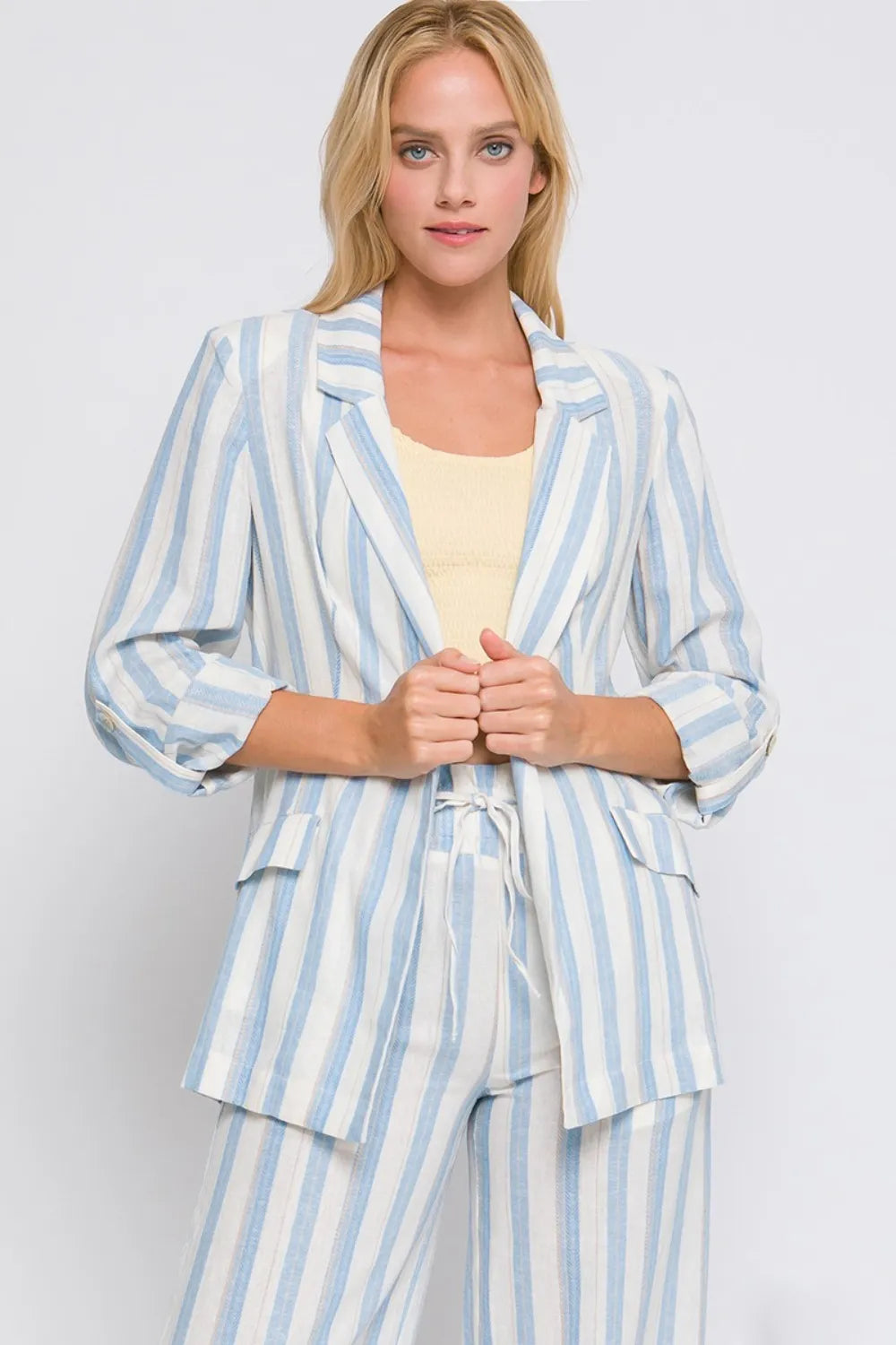 Love Tree Linen Woven Striped Blazer Blue 5ea47775-7f21-4173-b233-6214d2a57514-Max
