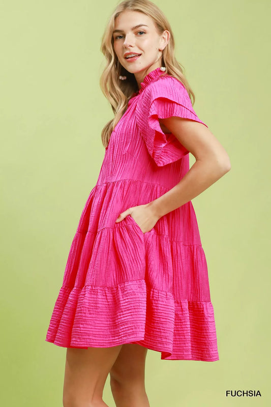 Tiered Ruffle Sleeve Textured Mini Dress 5ea564d5-654a-4a3b-811d-ac84d9afaca6-Max-Origin