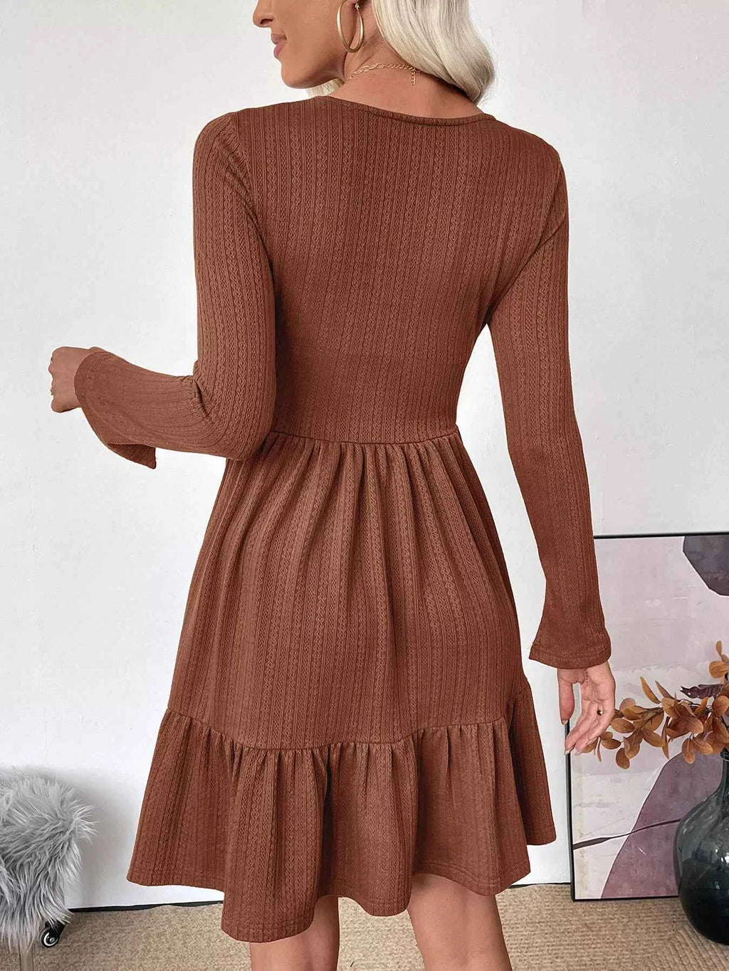 Ruffled Hem Long Sleeve Knit Dress 5ea98668959444bfa7c05d3fe3b97bd2-Max-Origin