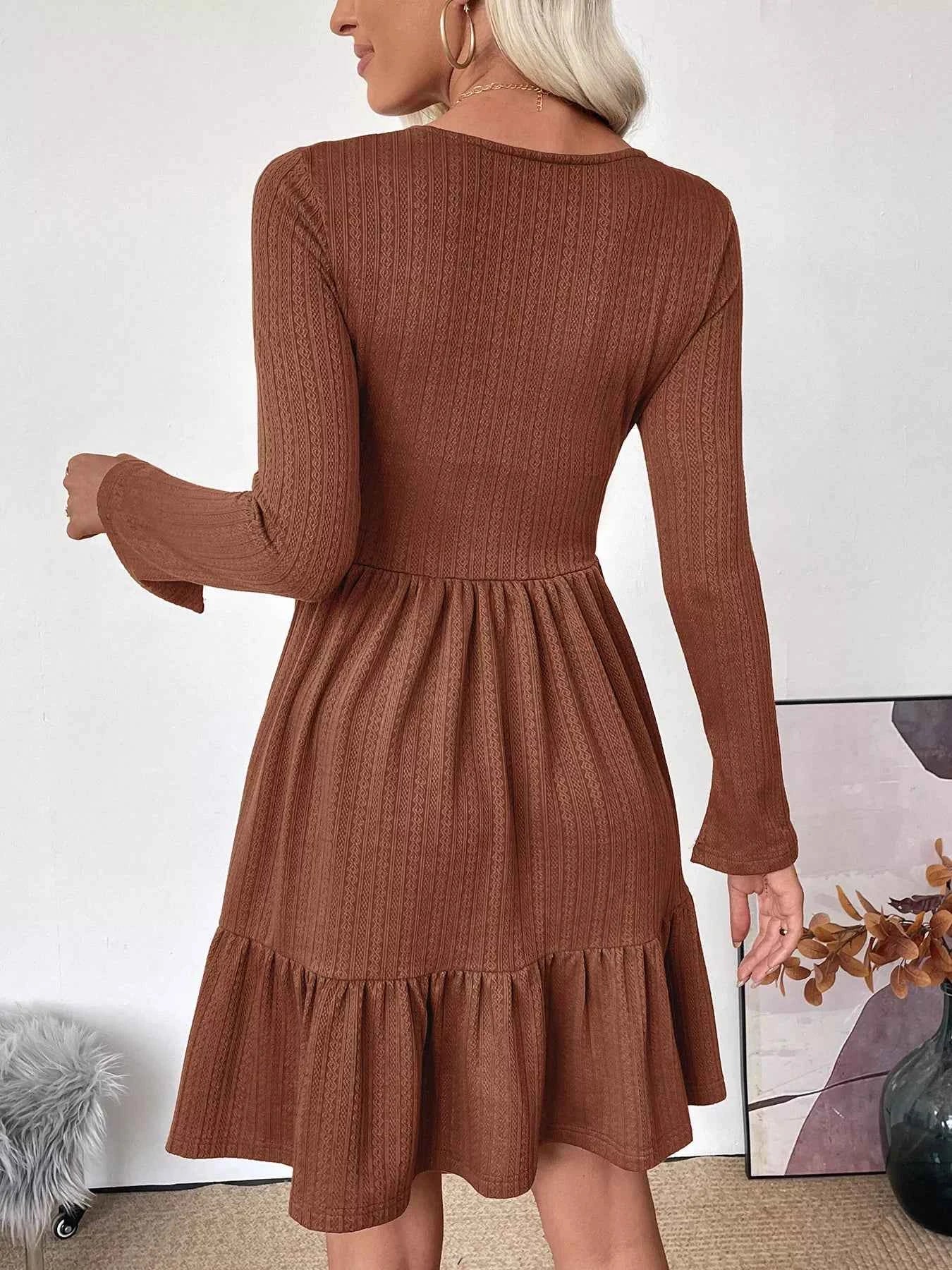 Ruffled Hem Long Sleeve Knit Dress 5ea98668959444bfa7c05d3fe3b97bd2-Max-Origin