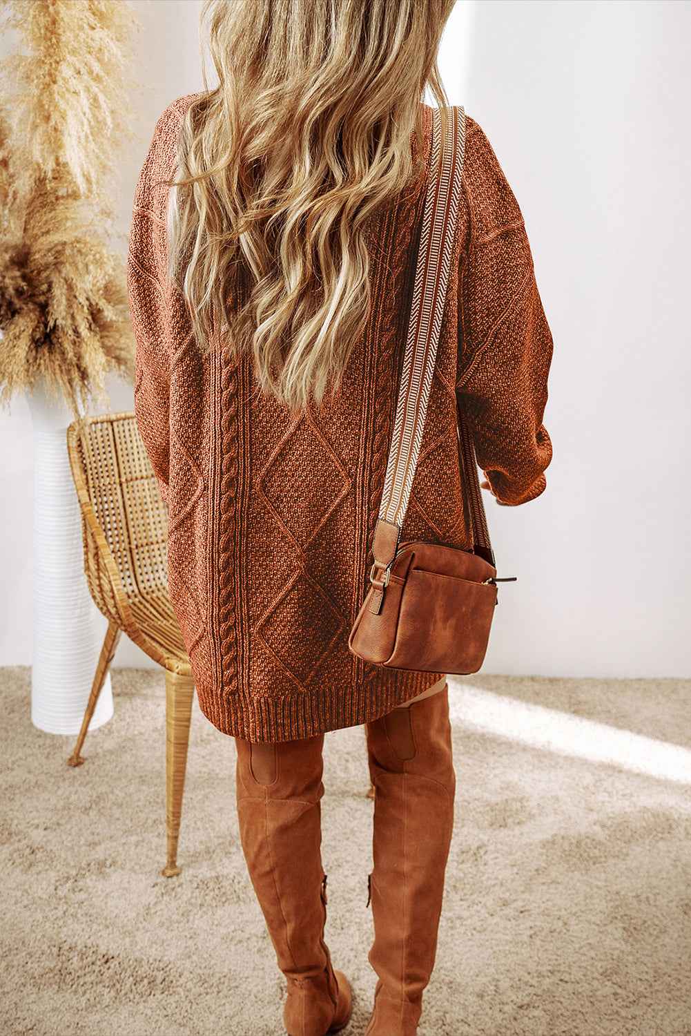 Oatmeal Cable Knit Drop Shoulder Loose Fit Sweater Dress 5eab075b02aa4825