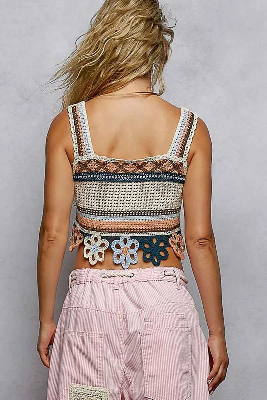 Cutout Flower Cropped Crochet Cami with with Dangle Detail 5eb04602-13d6-434c-a011-b548e7179c6d-Max-Origin