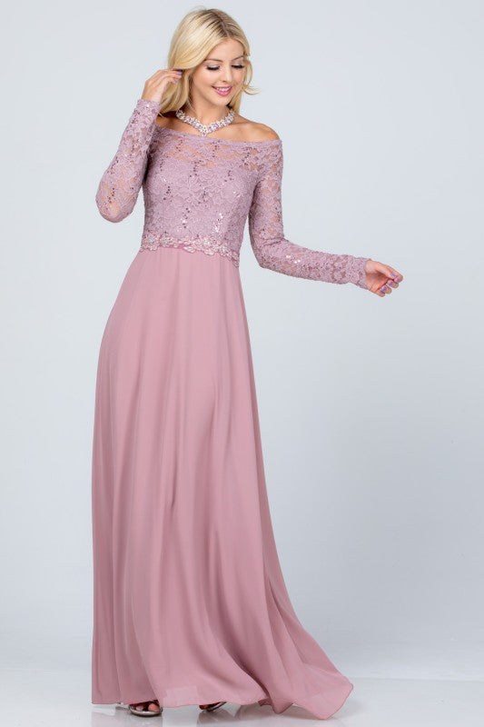 Women’s Long Sleeve Lace Evening Gown – A-Line Chiffon Maxi Dress Blush S 5eb2774d-8564-4e02-9508-70794365259f