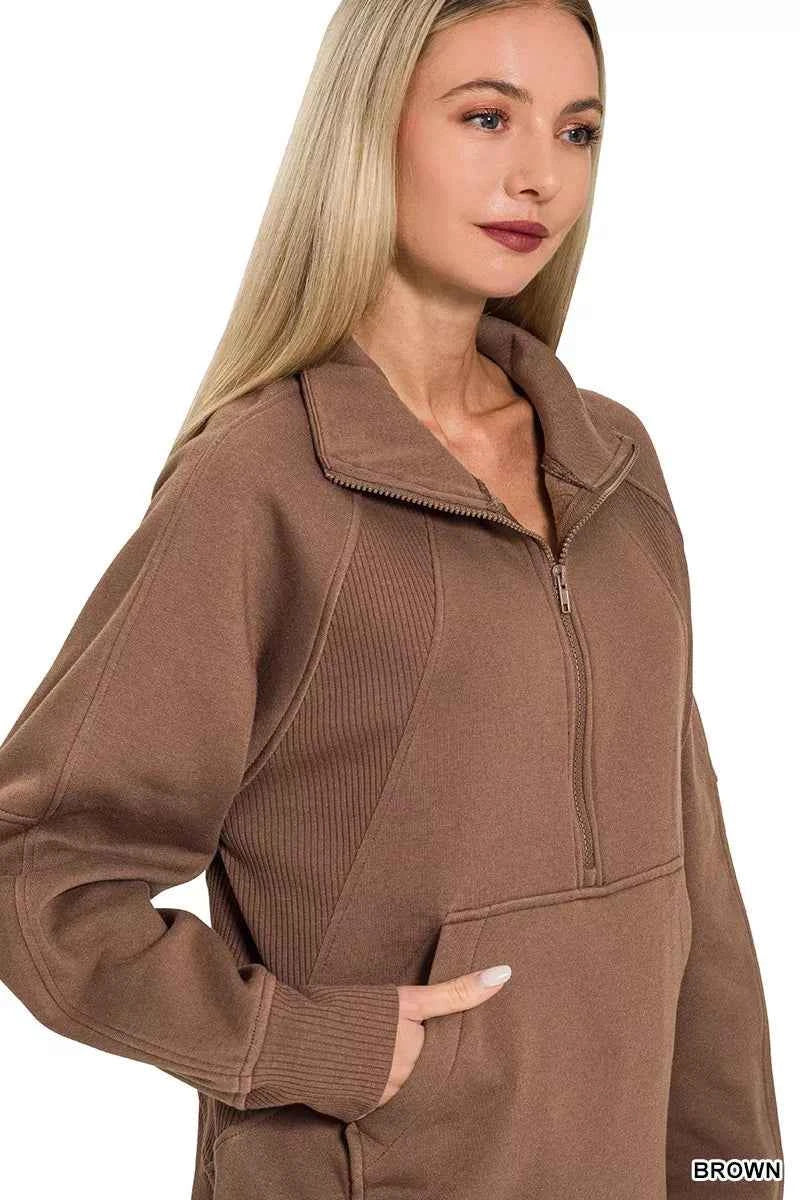 Zenana Half Zip Fleece Sweatshirt with kangaroo Pocket 5eb2baa6f2414a8a98e31fd0fb0cc00b-Max-Origin
