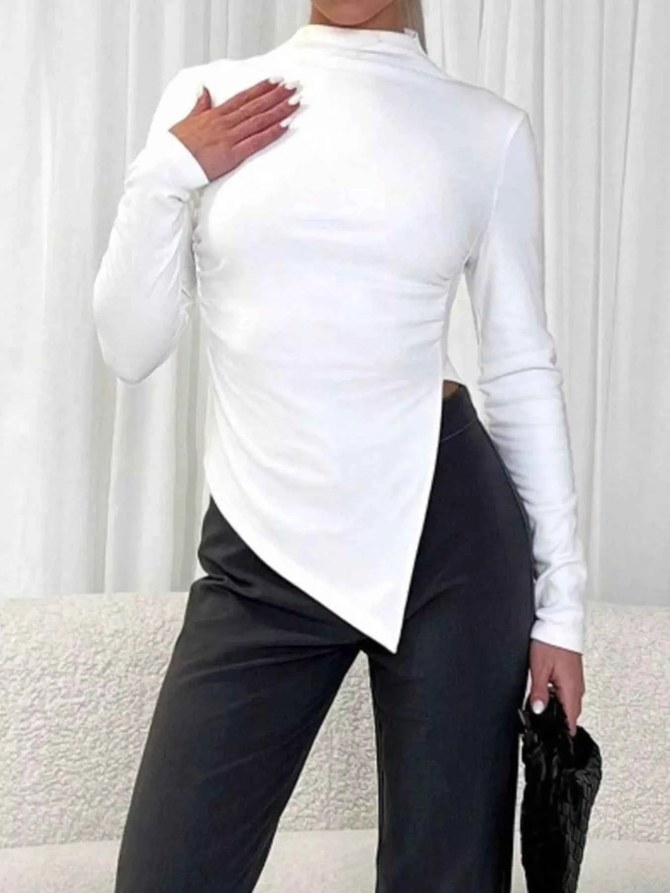 Asymmetrical Hem Mock Neck Top 5eb43173-58e9-43a9-8883-632a15bd04fd-Max-Origin