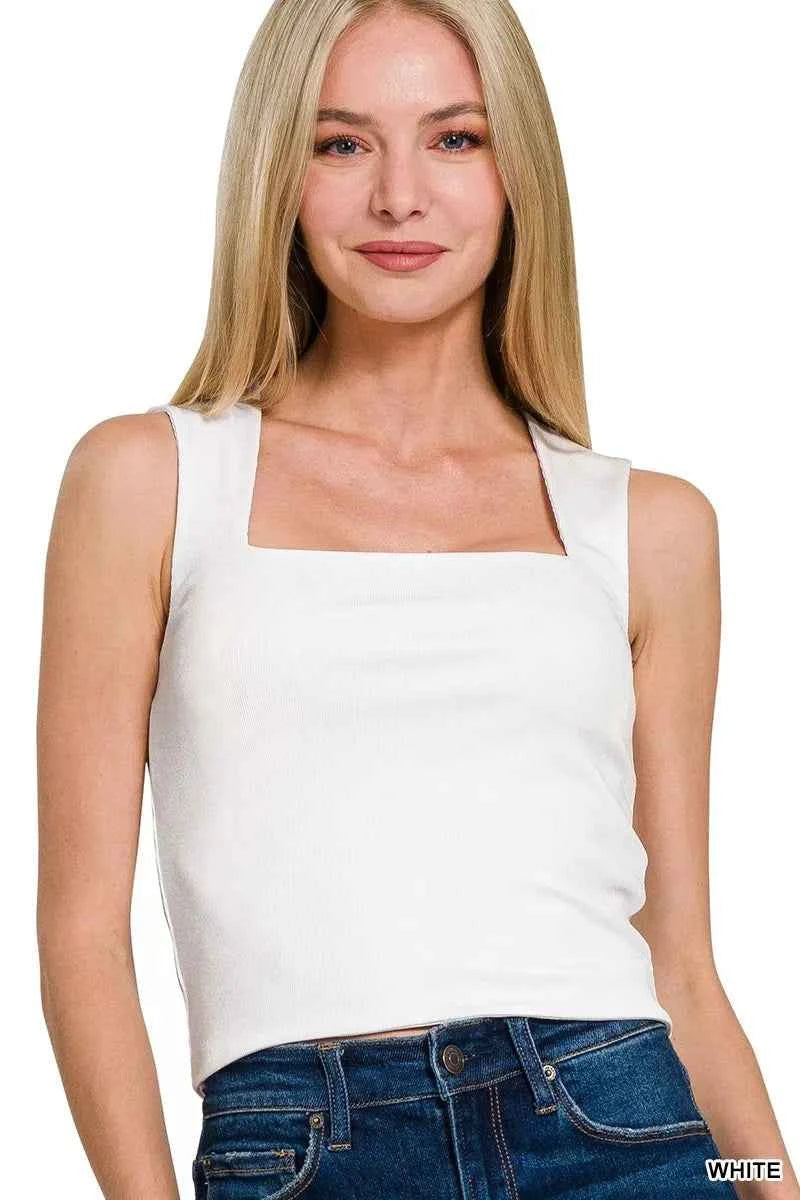Zenana Ribbed Seamless Double Layered Square Neck Tank WHITE 5eb9cc3463a94f90bdd60ab423ad4db2-Max-Origin