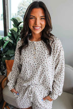 White Floral Print Ribbed Long Sleeve Pullover and Shorts Set 5ebecb5cb7a89d4d