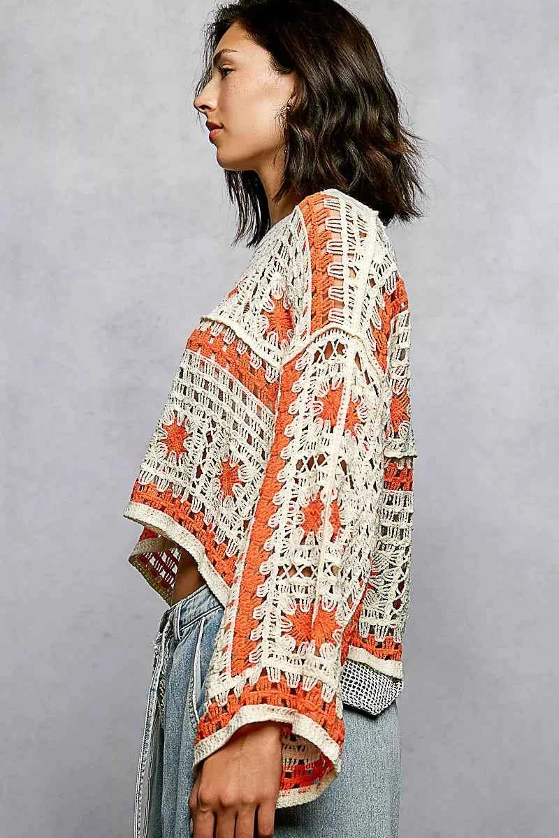 POL Boat Neck Long Sleeve Crochet Top with Granny Square Weaving 5ecc1762-b451-4e64-8ec8-c400bc0520d6-Max-Origin
