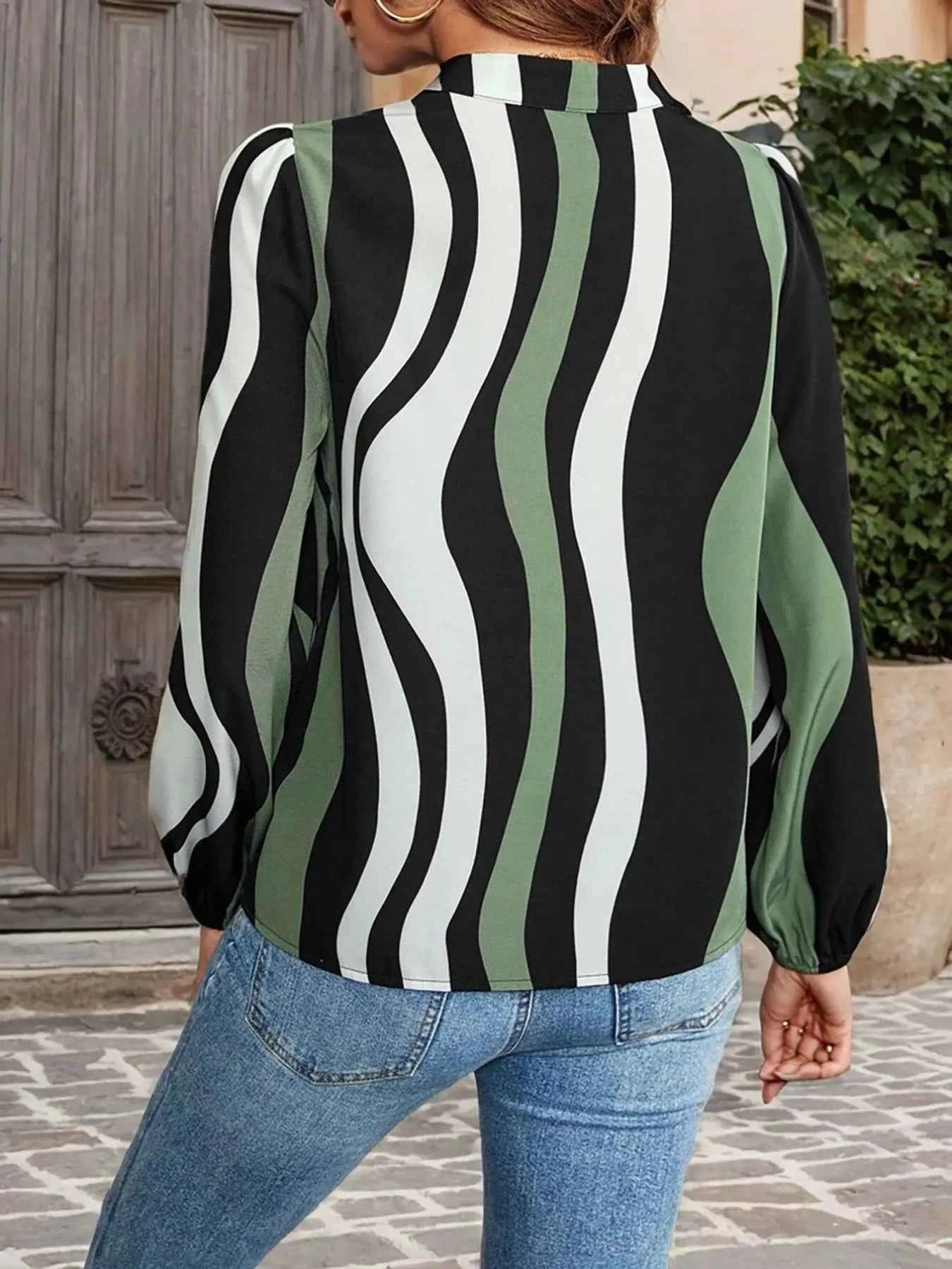 Striped Notched Long Sleeve Blouse 5ecc3b06-60ca-48f9-897f-4e6757fa0eb5-Max-Origin