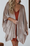Smoke Gray 3/4 Sleeve Open Front Velvet Kimono Smoke Gray 95%Polyester+5%Elastane 5ed023097b735d2a