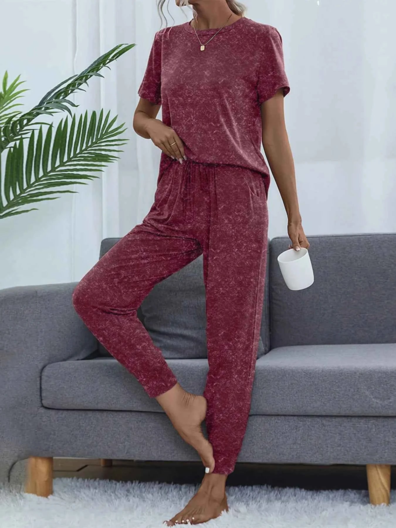 Round Neck Short Sleeve Top and Pants Lounge Set 5edf436f9b7641c1b7ac5c4d65217d9b-Max-Origin