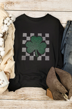 Black Rhinestone Checkerboard Clover Graphic St Patrick Sweatshirt 5ee1879389ccd7fc