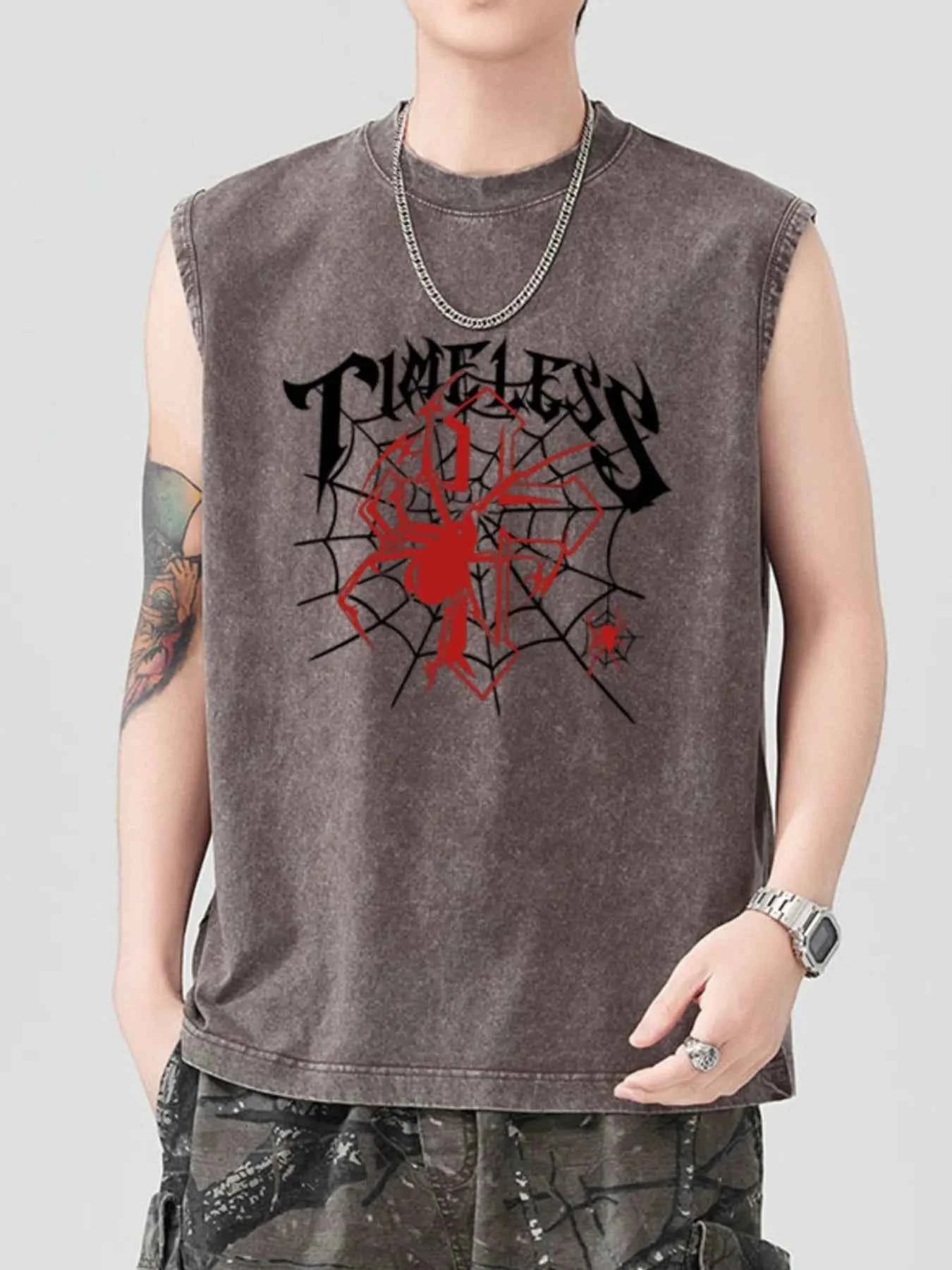 Men's Spider Round Neck Tank Brown 5ee1e721-a026-4722-b346-cdd8dd85535f-Max-Origin