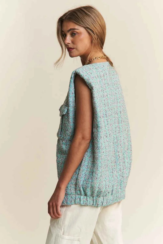 J.NNA Frayed Tweed Padded Shoulder Vest 5eec13e9-22fb-4c84-ac2b-a63e44250bdb-Max