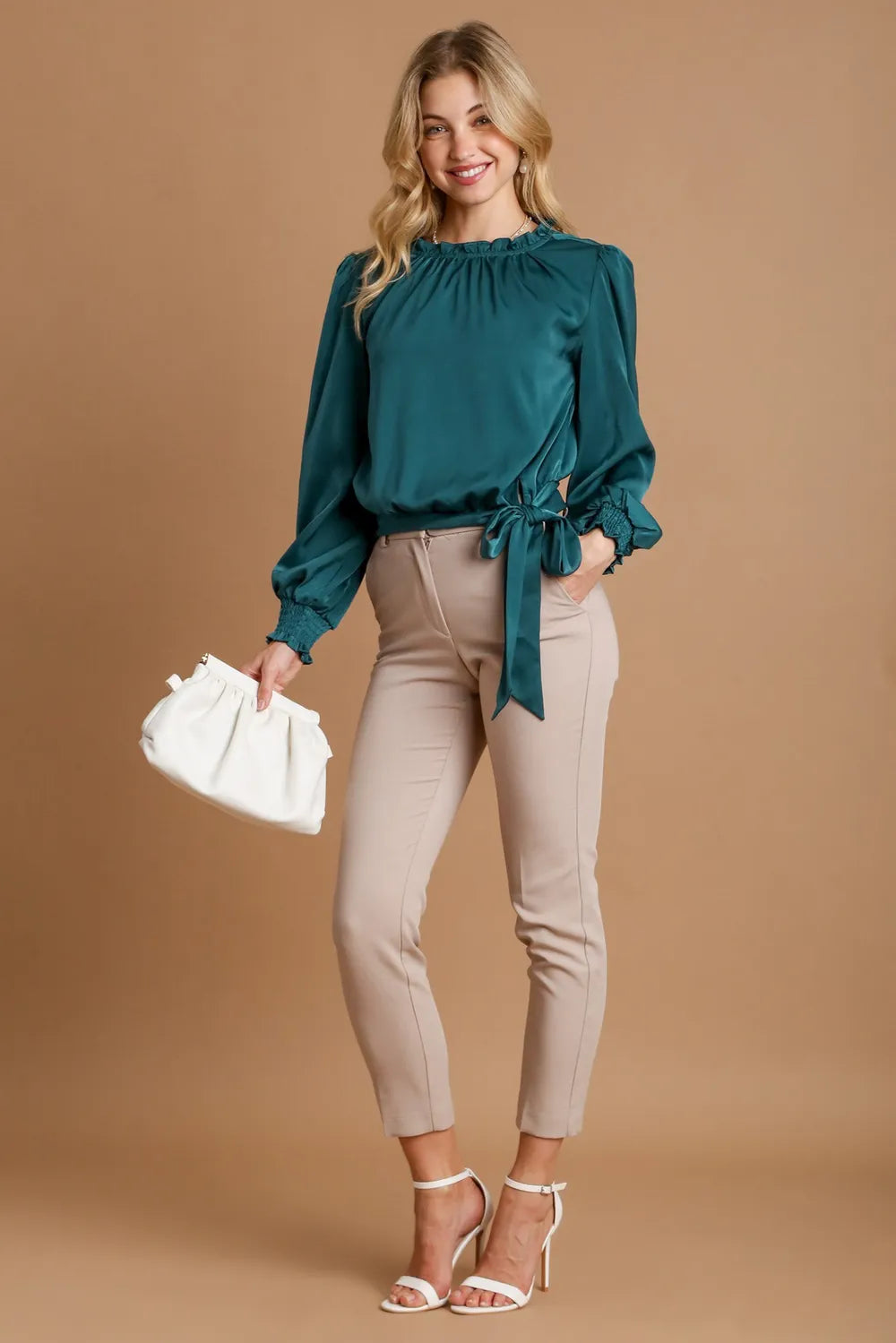 Umgee Frill Tied Hem Long Sleeve Blouse 5eee3598-7af6-428f-a5a2-b571ec994bec-Max