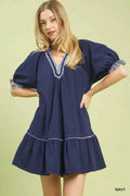 Umgee French Terry Mini Dress with Ruffled Striped Trim NAVY 5ef07cce-3cf8-4483-be21-43c27eb9a18b-Max-Origin