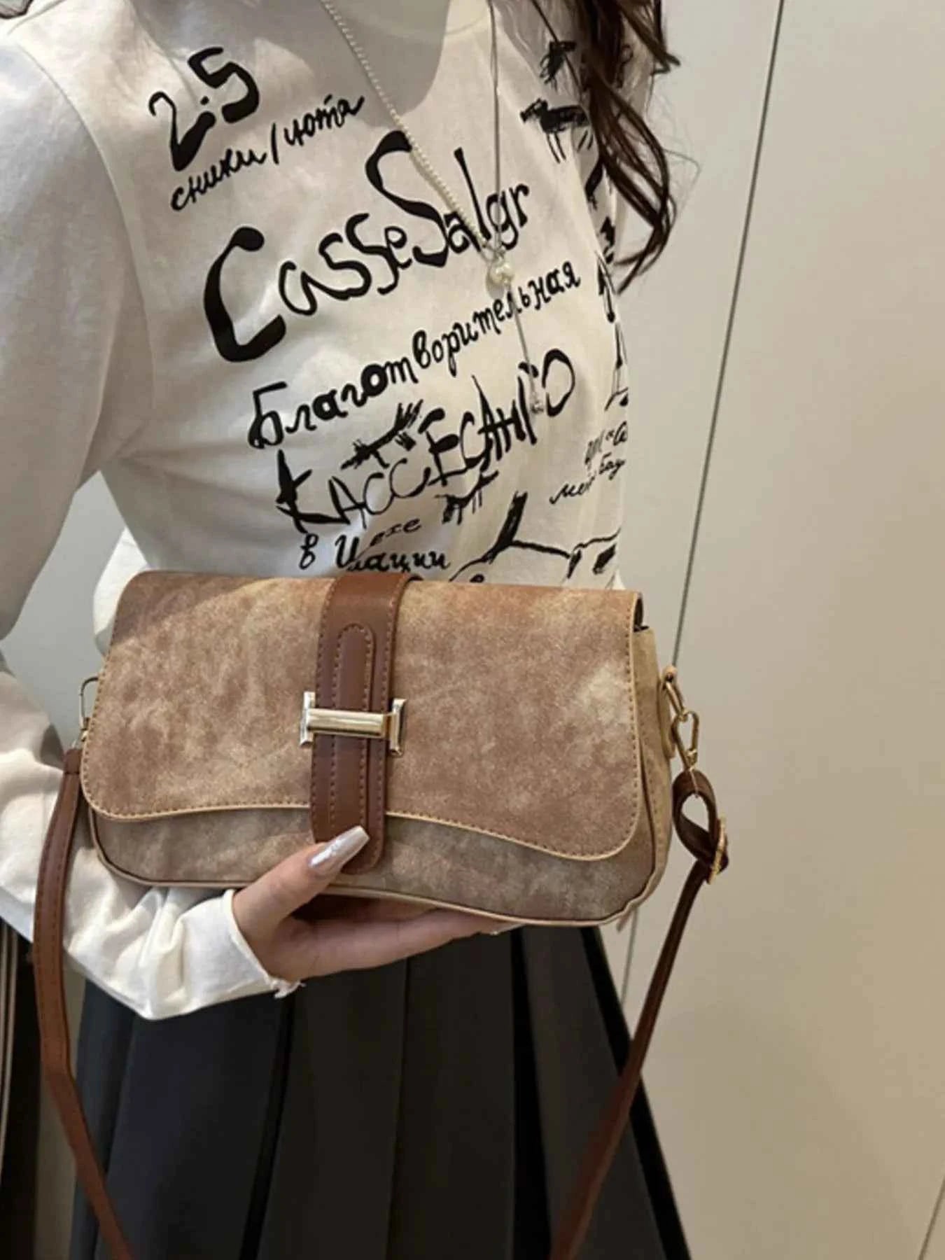 Leather Buckle Strap Crossbody Bag Khaki One Size 5ef11885-35f8-4705-99ba-96a05fc078bb-Max-Origin