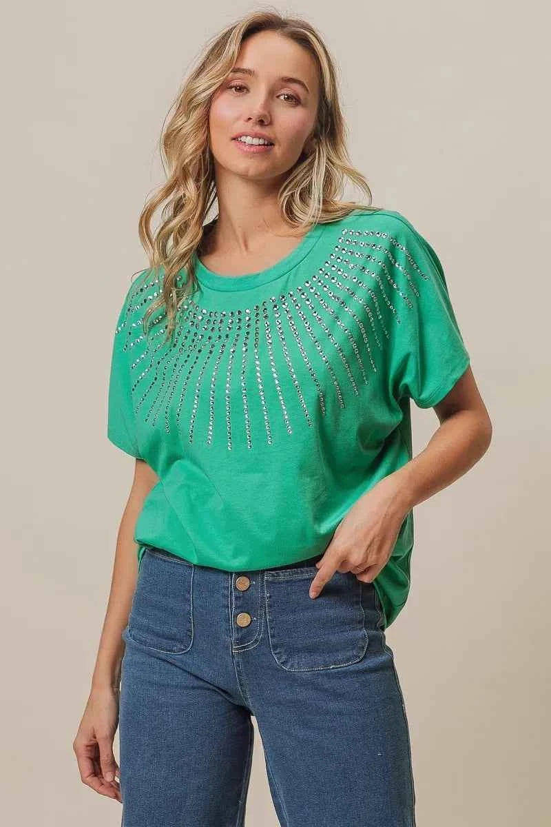 BiBi Rhinestone Beaded Short Sleeve Top 5ef7a0cbc19d4a42b99ed437089f6d63-Max-Origin