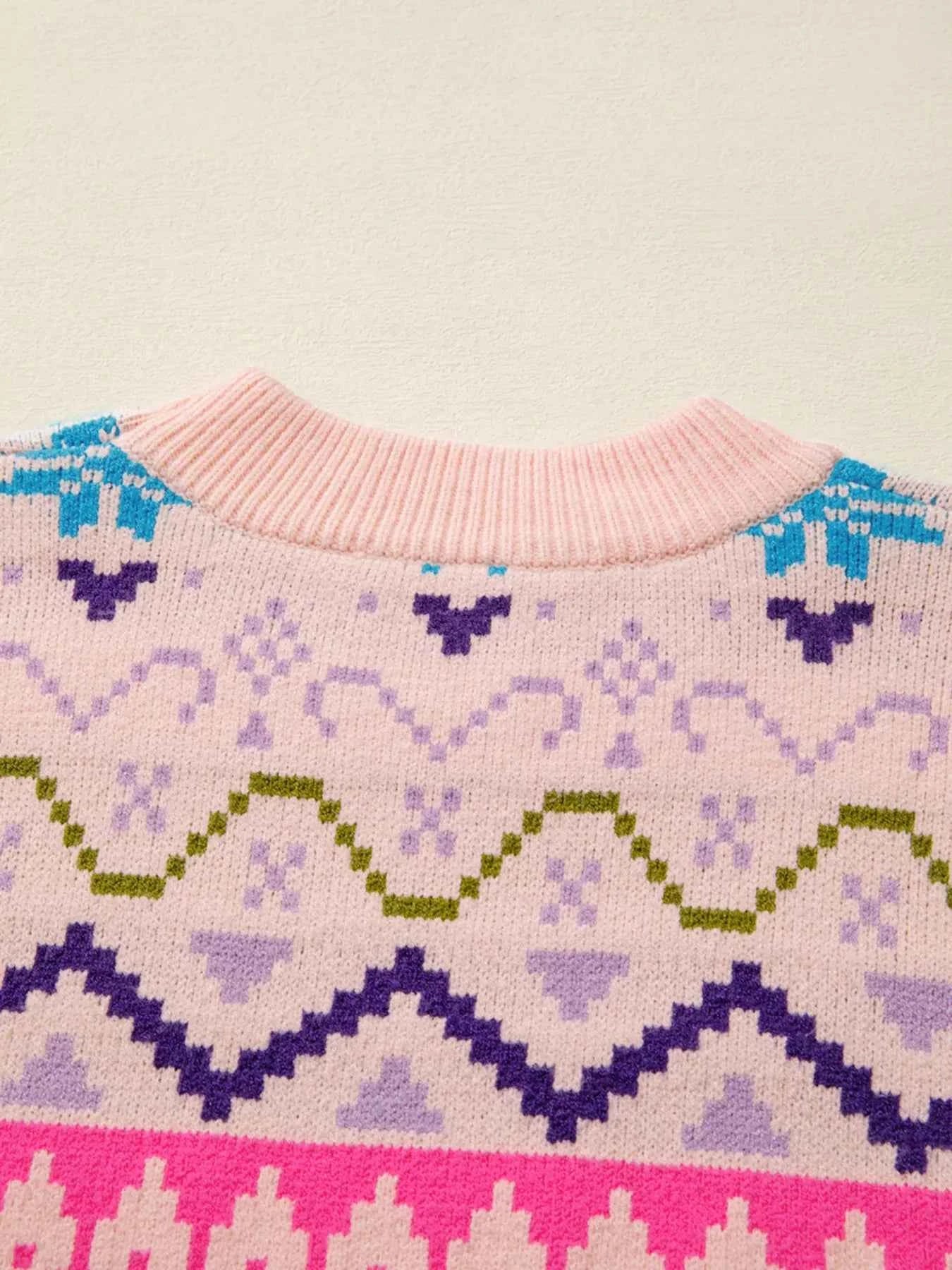 Multicolour Ethnic Christmas Pattern Knit Feather Cuffed Sweater 5efeb049db984e3cb0d0725fc5c2b5bd-Max-Origin