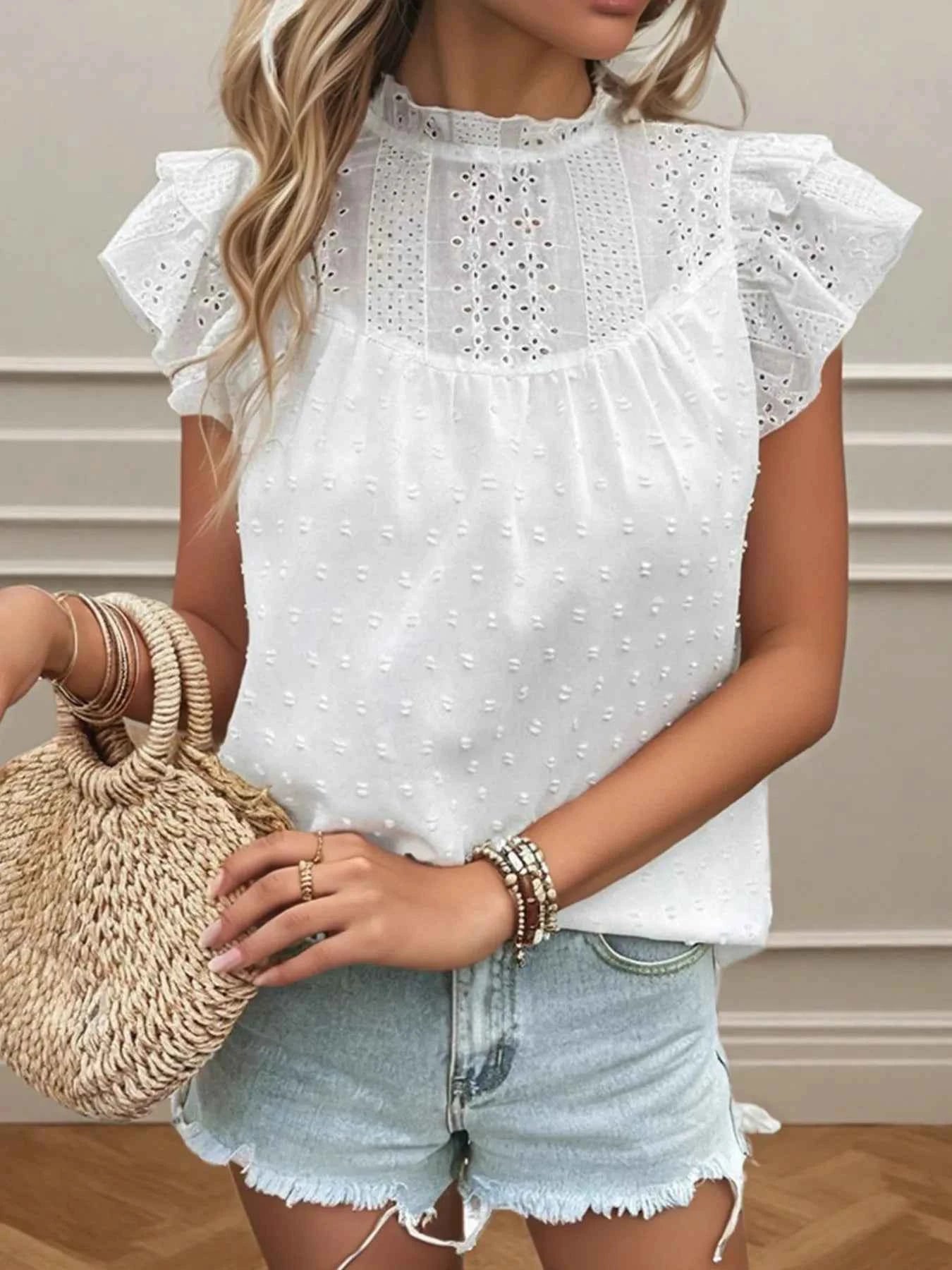 Eyelet Swiss Dot Cap Sleeve Blouse 5effd9d80e7245449b9945e7846f4b40-Max-Origin