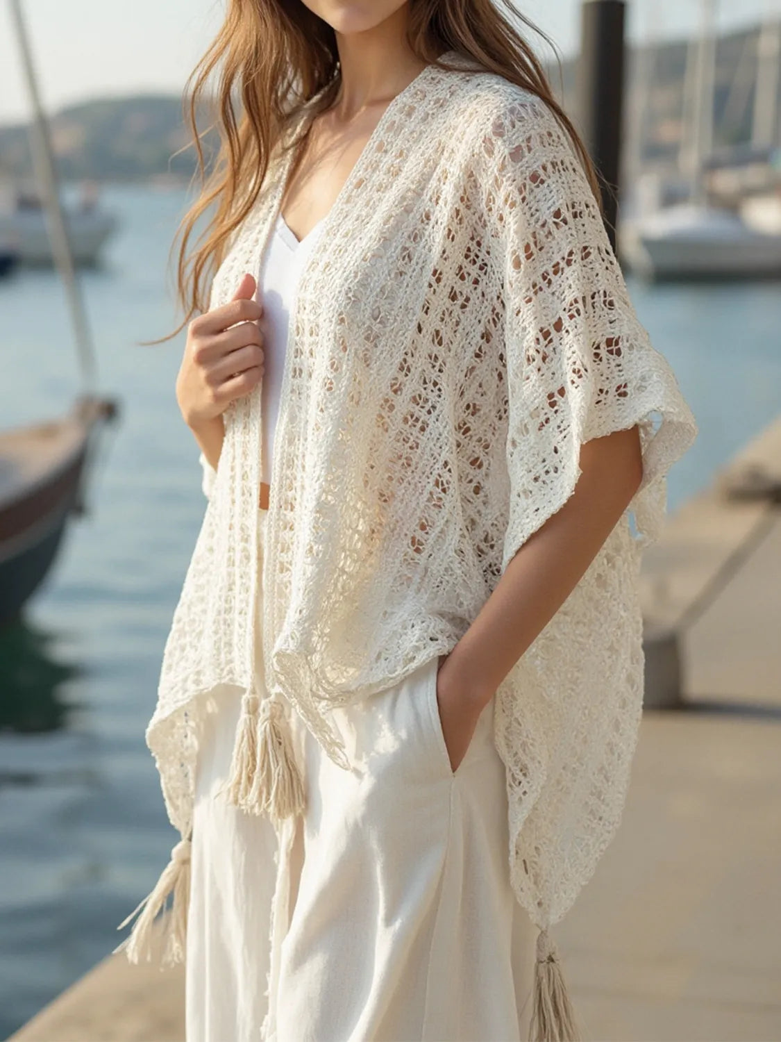 Openwork Tassel Open Front Knit Cover Up Cream One-size 5f0c6d53-7b77-4dcf-812f-71d912608fd8-Max-Origin
